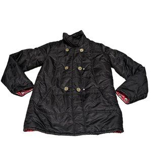 Paul Frank Womens Jacket size L Black Puffer Double Breasted Monkey Snap Y2K